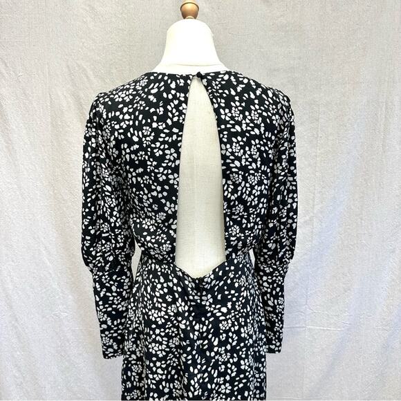 Topshop Austin Black Floral Mini Dress Bishop Sleeve Open‎ Back
 size 6 - Picture 5 of 16